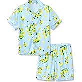 Beezizac Little & Big Girls Satin Silky Button Pajama Summer Short Sleeves Set Trendy Outfit Kid Size 6-16
