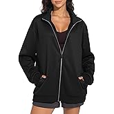 THE GYM PEOPLE Women's Oversized Full Zip Up Sweatshirts Fleece Long Sleeves Stand Collar Workout Jacket with Pockets