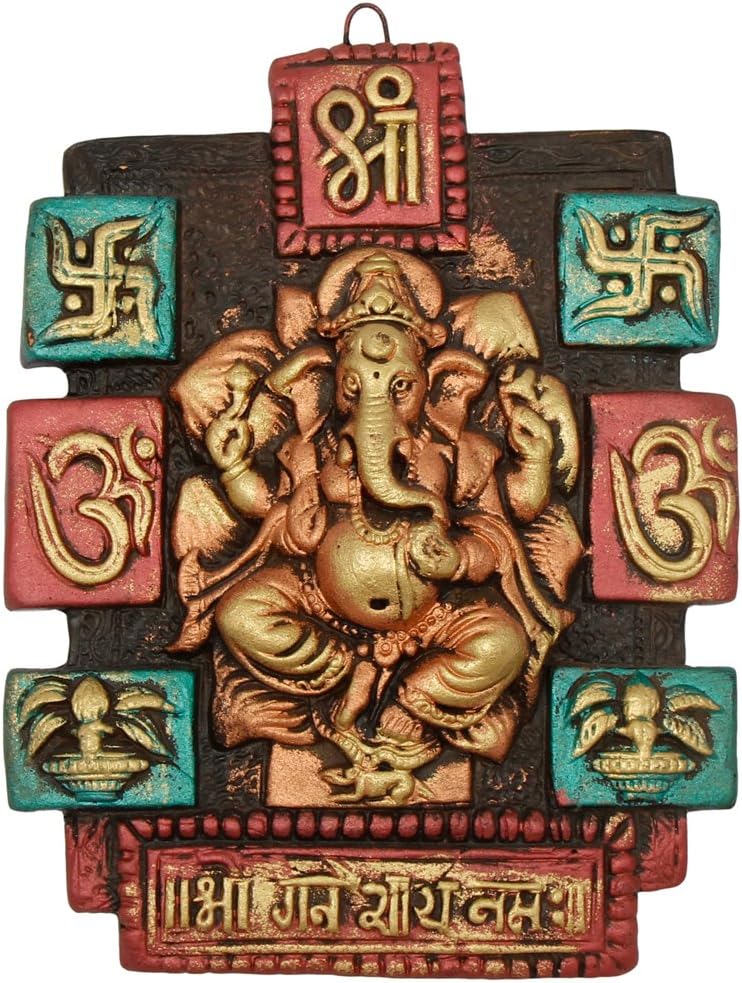 Ramya Ethnic Handmade Indian Art Wall Plate of Lord Ganesha with Prosperity Mantra (7010)