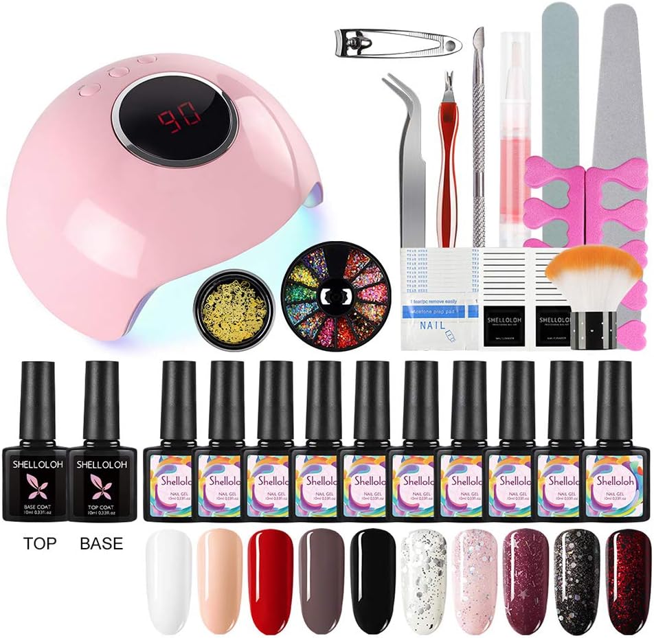 10 Pcs Gel Nail Polish Kit with UV Light 24W Nail Lamp Base Top Coat Nail Manicure Tools Decorations Kits Nail Art Kit Gift