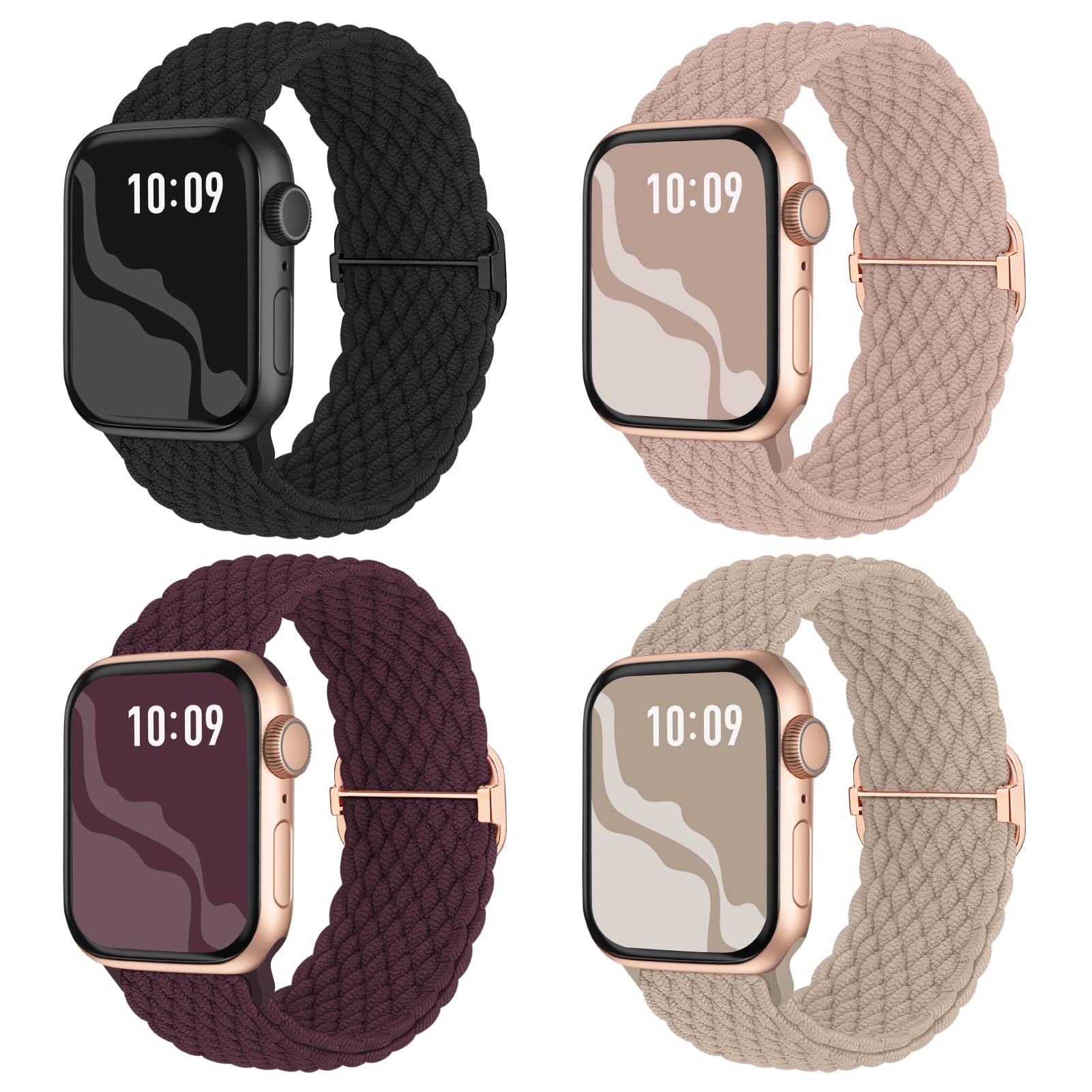 Photo 1 of Braided Stretchy Solo Loop Compatible for Apple Watch Band 38mm 40mm 41mm 42mm 44mm 45mm 46mm 49mm for Women Men, Nylon Elastic Straps Wristbands for iWatch Series 10 9 8 7 6 SE 5 4 3 2 Ultra Ultra 2