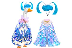 VOCCOS Porch Goose Wig with Rainbow Sequin Cape Crystal Sparkle Princess Goose Outfit Cute Ice Blue Braid Wig Dress Up for Garden Lawn Patio Yard Outdoor Winter Christmas Summer Wedding Party Decoration