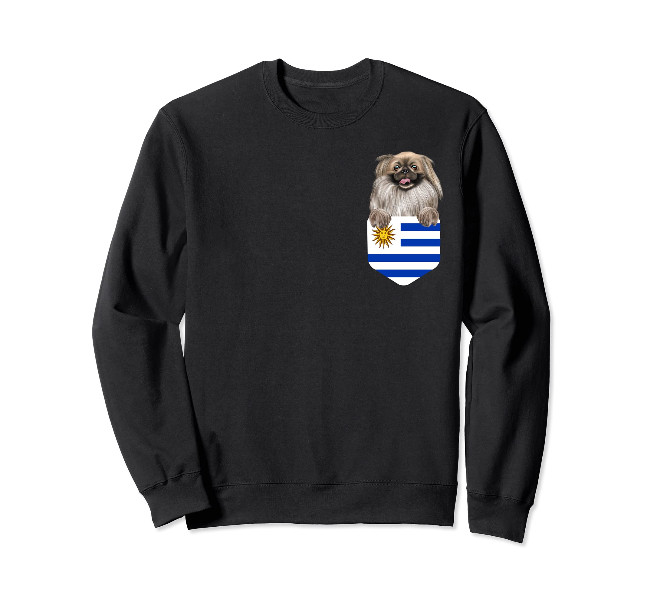 Uruguay Flag Pekingese Dog In Pocket Sweatshirt