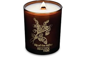 Hemlock Park Wood Wick Candle Handcrafted with Natural Coconut Wax and Essential Oils (Amber & Gold 7.2 oz, Lily of The Valley)