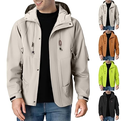 Lightweight Waterproof Jacket Men Breathable Full Zip Hooded Rain Coat for Hiking Camping Travel Casual Wear, Outdoor Windbreaker Jackets
