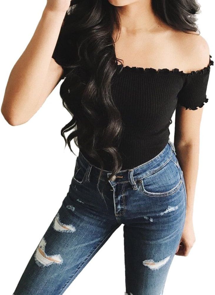 Women Shirts Sexy Casual Off Shoulder Ladies Short Sleeve Blouse Tunic Teen Girls Crop Tops