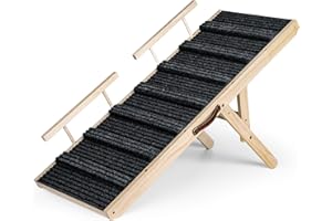 Ciconira Wooden Adjustable Dog Ramp, 39'' Long Portable Pet Stair Ramp with Non-Slip Rug Surface, 5 Adjustable Heights, 16" Extra Wide Folding Dog Car Ramps for SUV, Bed, Couch, Hold up to 165 lbs