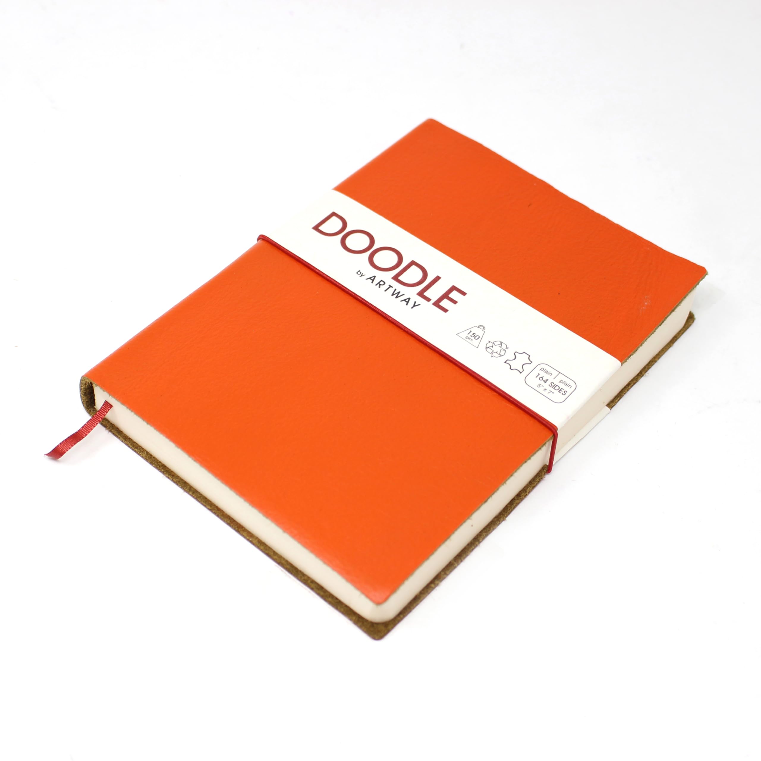 Artway Indigo Doodle – Mandarin Orange Leather Sketchbook/Notebook – 175mm x 125mm - 164 Sides/82 Pages of 150gsm Cartridge Paper
