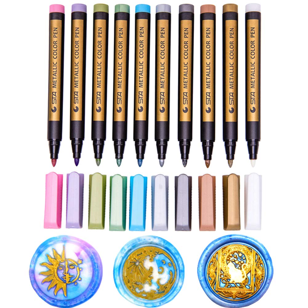 ANBOSE Wax Seal Pen Set, Wax Sealing Pen of 10 Assorted Colors for Decorating Wax Seal Stamp, Metallic Marker Pens Fit All Wax Seal Beads or Wax Seal Sticks