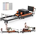 Pilates Reformer, Foldable Pilates Machine with Jump Board & Pilates Box (4 Springs & 5 Resistance Cords) for Home Gym Workout, Pilate Equipment Kit for Beginners & Advanced Users, Up to 500 LBS