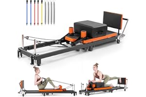 NTOAUJAO Pilates Reformer, Foldable Pilates Machine with Jump Board & Pilates Box (4 Springs & 5 Resistance Cords) for Home Gym Workout, Pilate Equipment Kit for Beginners & Advanced Users, Up to 500 LBS