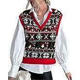 ASTANFY Ugly Christmas Sweater Vest Women V Neck Christmas Santa Vest Vintage Holiday Sweater Sleeveless