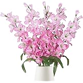 IPOPU Fake Flowers Pink Gladiolus Artificial Flowers 5PCS Silk Gladiolus with Long Stem 33" Light Pink Artificial Flowers for Wedding Home Party Table Floral Arrangement (Light Pink)