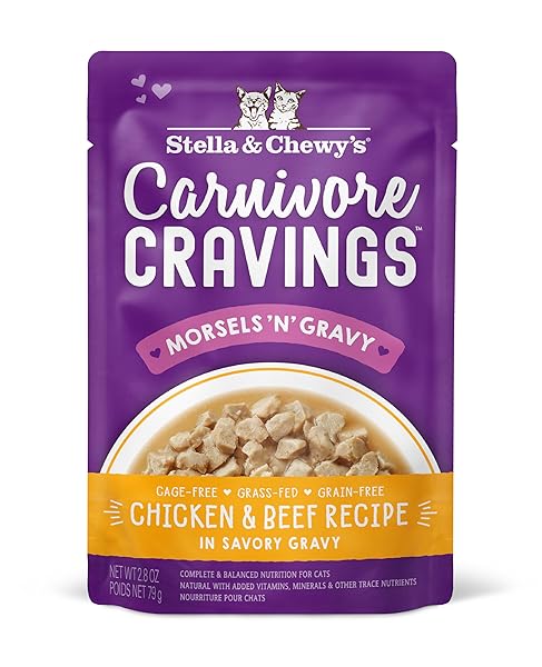 STELLA & CHEWY’S CARNIVORE CRAVINGS MORSELS & GRAVY CHICKEN & BEEF RECIPE WET CAT FOOD POUCHES – (2.8 OUNCE POUCH, CASE OF 12)