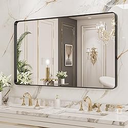 LOAAO 40x24 Inch Black Metal Framed Bathroom Mirror