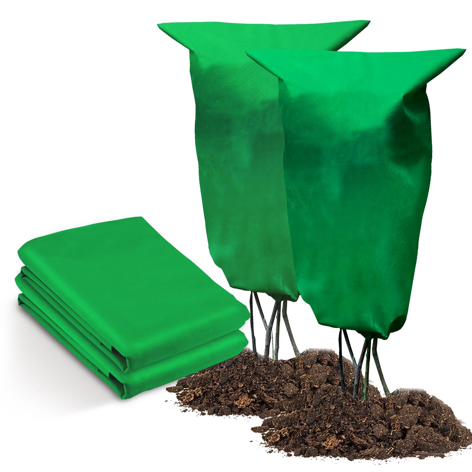 Jordbrux 70gms Plant Fleece Frost Protection Covers, 2pcs 60cm x 80cm Winter Garden Fleece Bag, Plant Cover for Potted Plant Winter Plant Protection Jacket for Outdoor Plants with Drawstring