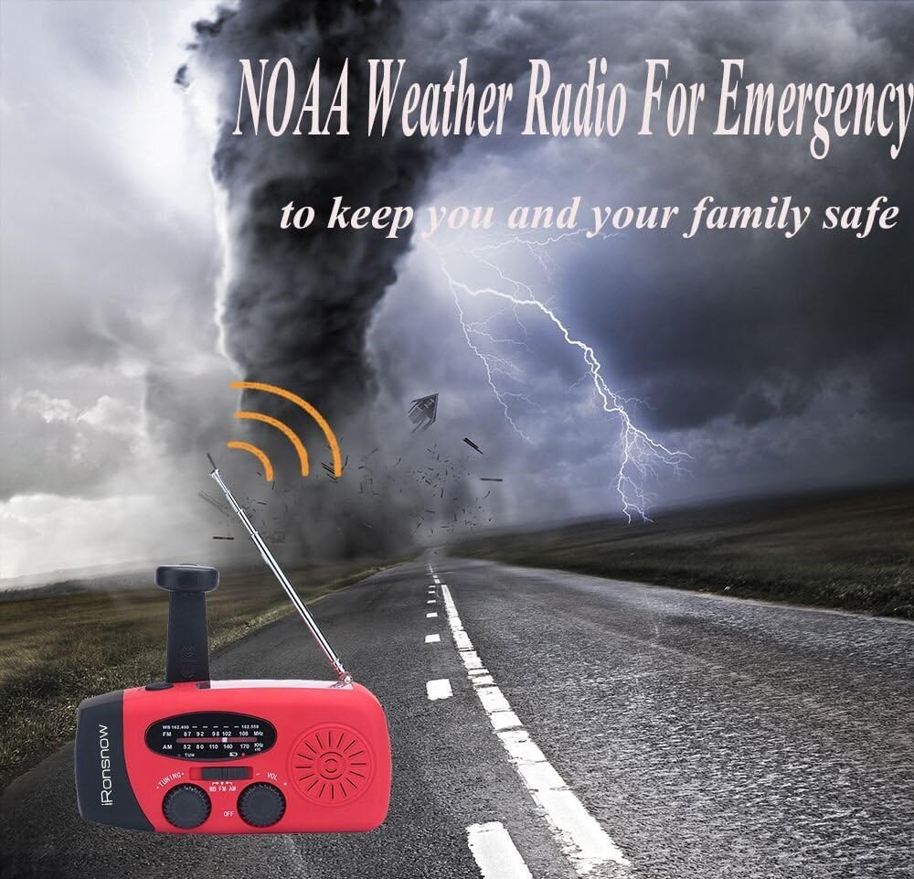 (Classic Creator) iRonsnow Solar Emergency NOAA Weather Radio Dynamo Hand Crank Self Powered AM FM WB Radios 3 LED Flashlight 1000mAh Smart Phone Charger Power Bank(Red): Electronics