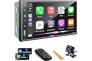 SJoyBring Upgrade Wireless Double Din Car Stereo with Apple CarPlay, Android Auto, Bluetooth, 4-Channel RCA, 2 Subwoofer Ports, 60W*4 High Power, 7" HD Touchscreen Car Radio Receiver, Backup Camera
