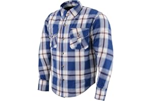 Milwaukee Leather Men's Plaid Flannel Biker Shirt Shirts w/CE Armor - Reinforced w/Aramid Fibers - Large