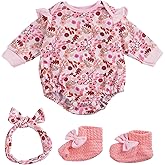 BABESIDE 17-22 Inch Reborn Baby Doll Clothes, 3-Piece Pink Outfit | Baby Doll Outfit Accessories with Pink Floral Print Fit 17-22 Inch Reborn Baby Dolls