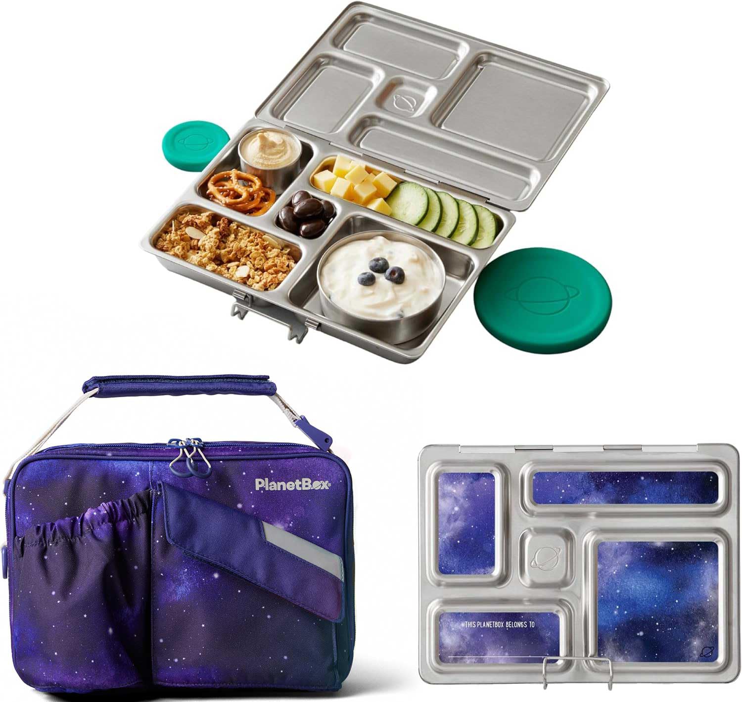 Photo 1 of *** ONLY STEEL BOX ***  PlanetBox Rover Stainless Steel Bento Box Style Lunch Box Kit for Kids with 5 Compartments – Stardust Edition includes Insulated Lunch Bag, Leakproof Food Containers and Matching Magnets