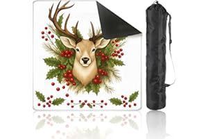 Mahjong Mat for Table Christmas Reindeer Holly Berries 31.5"x31.5" Non Slip Silent Gaming Mat with Carry Bag Mahjong Accessor