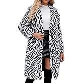 HGps8w Faux Fur Winter Coats for Women Zebra Print Shaggy Warm Outerwear Mid-Long Furry Overcoat Open Front Cardigan Jackets
