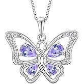 Rocayi Butterfly Necklace 925 Sterling Silver Cubic Zirconia Birthstone Jewelry Gifts for Women Wife Mother