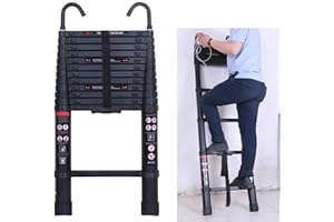 AUTOFATHER 3.8M/12.5FT Telescopic Ladder with Detachable Hook, Aluminium Attic Ladder Extendable Loft Ladder, Max Load 150kg, EN131 Standard