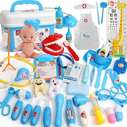 FidgetGear Play House Childrens Doctor Toy Set Simulation Medical Tool Kit Gift 39-Piece Set Blue