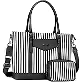 MOSISO Laptop Tote Bag for Women Compatible with MacBook, 17-17.3 inch Notebook and Chromebook, Waterproof Vertical Stripe PU Leather Travel Computer Bag with Envelope Pocket & Small Purse, Black