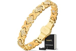 MagnetRX® Magnetic Bracelets for Women — Premium Four Leaf Clover Bracelet with Crystals and Ultra Strength Magnets — Adjustable Length with Included Sizing Tool (Gold)