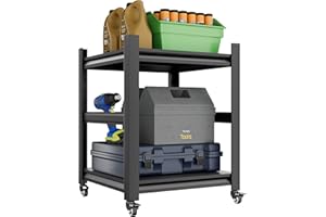 Hzdbhd 2 Tier Garage Shelving with Wheels and Fences Unit Heavy Duty Storage Shelves Easy Assembly Adjustable Metal Steel Utility Shelf Rack Garage Storage Organize for Tools Basement,Warehouse