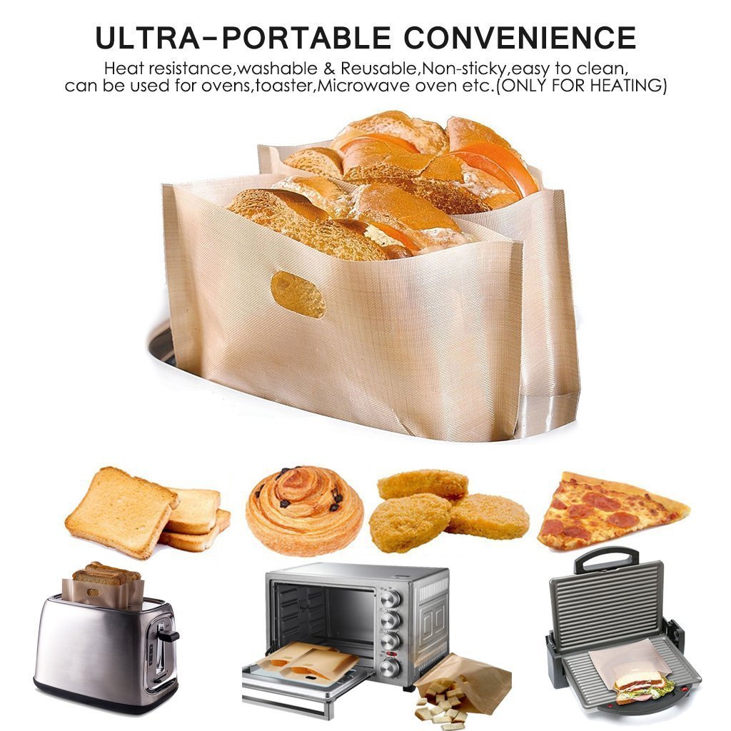 EatronChoi Non Stick Toaster Bags (Set of 6) Reusable and Heat Resistant Easy to Clean,Perfect for Sandwiches Pastries Pizza Slices Chicken Fish Vegetables Panini & Garlic Toast