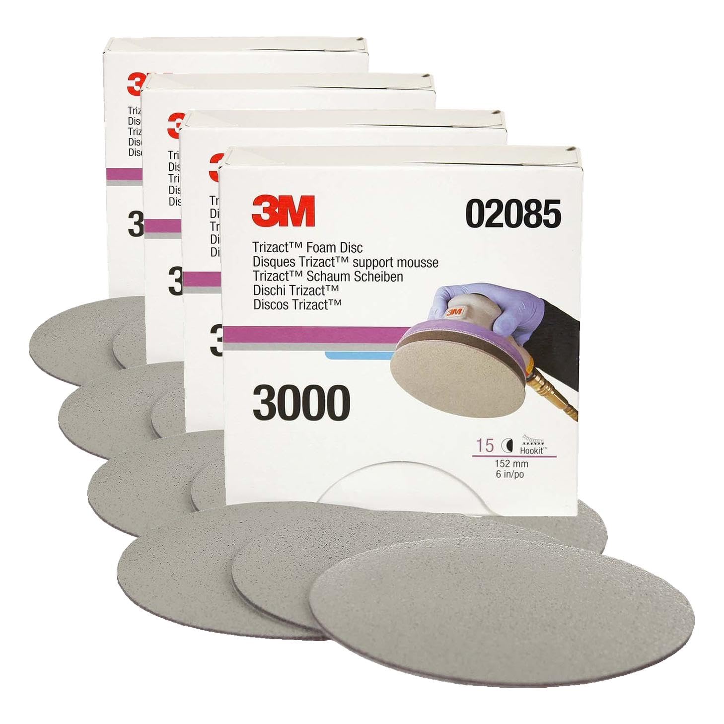 3M Trizact Hookit Foam Disc, 02085, 6 in, P3000, 15 Discs per Carton,Blue751 (Pack of 4) Image