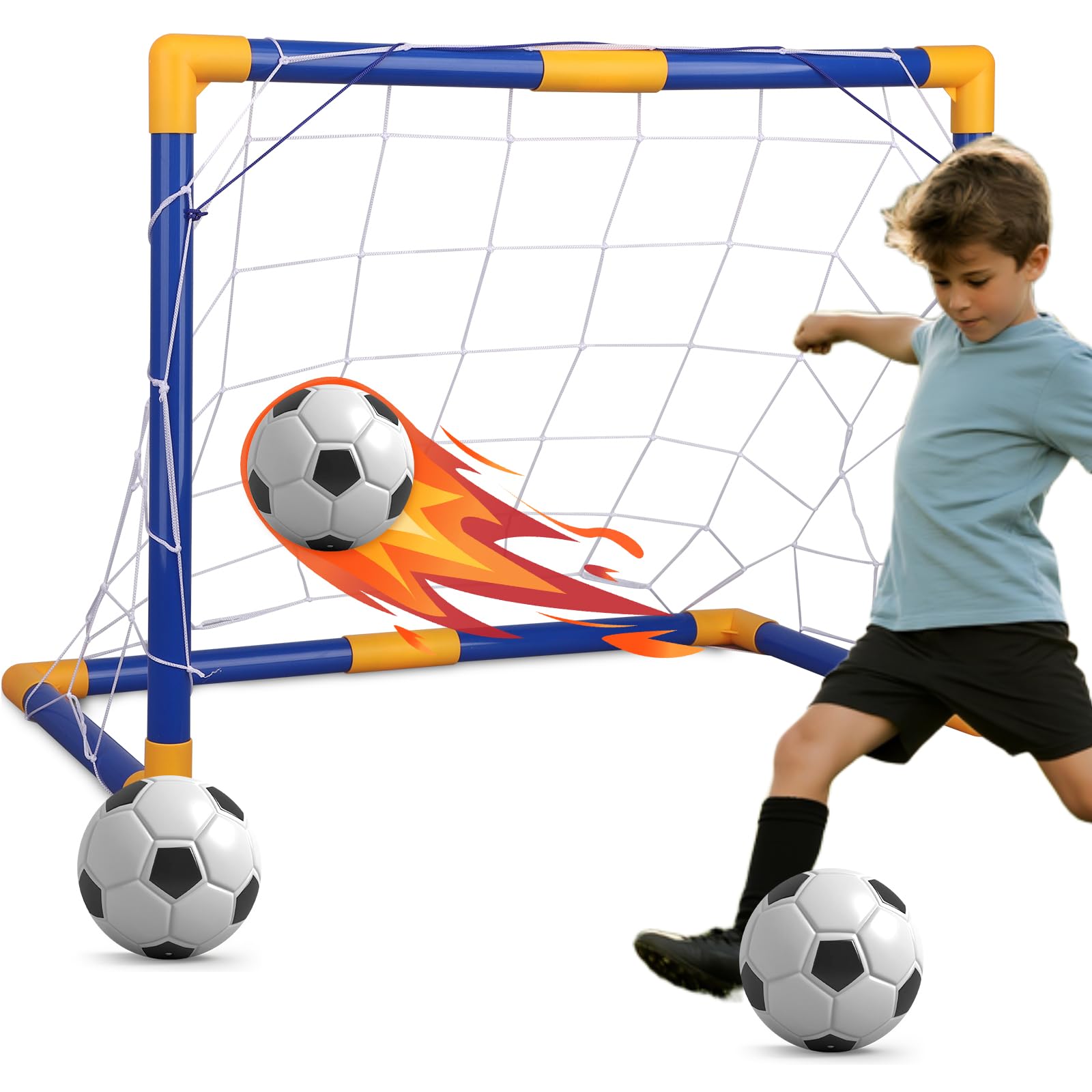 Picabika Mini Football/Soccer Goal Net With Pump Toy for Kids Boys Teens, Portable Indoor Outdoor Soccer Sport Games Children Training Practice Toy Set 23" W×18" H×12" D