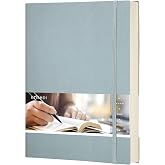 EMSHOI Dotted Journal Notebook, 192 Numbered Pages, B5 (7.5'' x 10'') | 100 GSM Thick Paper, Leather Softcover, Dot Grid, for Journaling, Planning, Tracking &amp; Sketching (Gray Blue)