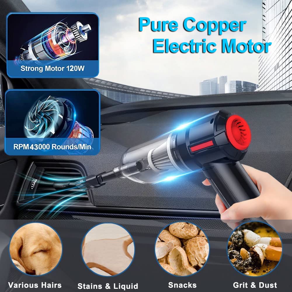 ADPTOYU 3-in-1 Portable Small Cordless handheld Vacuum Cleaner Rechargeable with 9000PA Powerful Suction for Car/Office/Home