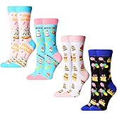 Vicenpal 4 Pairs Happy Birthday Socks for Family Friends Stocking for Birthday Party Favors Socks Gifts with Cake and Balloon Patterns for Man and Women