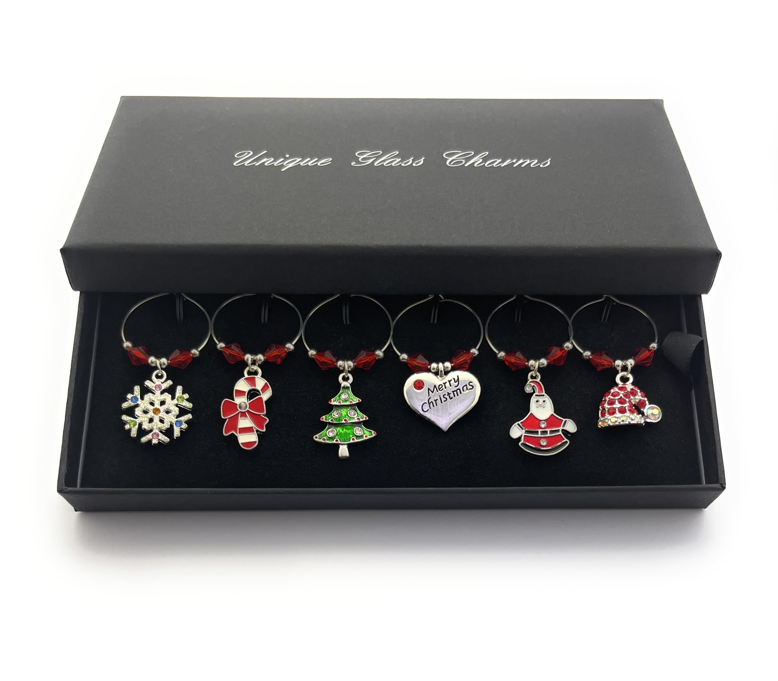 Libby's Market Place Christmas Characters Charms with Rhinestones Wine Glass Charms with Gift Box