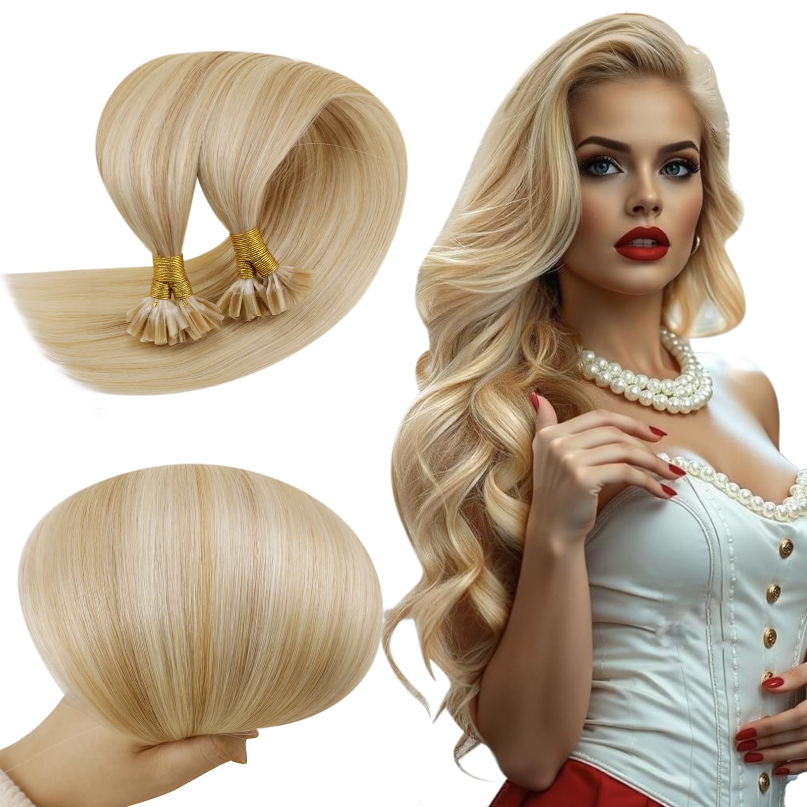 RUNATURE Blonde U Tip Hair Extensions Human Hair Higlight Blonde Nail U Tip Extensions Real Hair Keratin Human Hair Extensions Blonde 24 Inch 50 Gram — image 1