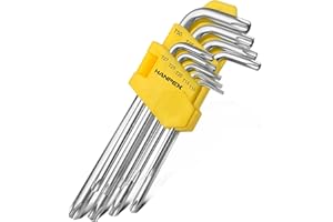 Hanpex Long Arm Torx Star Allen Wrench Set, Star Key Set T10-T50, Hex Key Set Chrome Vanadium Steel(Cr-V), Tamperproof TORX L