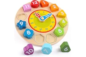 Joqutoys Shape Color Sorting Clock for Kids, Wooden Time Teaching Clock, Early Learning Educational Toy Girls and Boys - Best