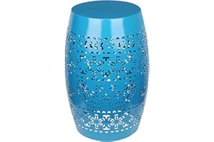 Vipush Outdoor Side Table,12'' Patio End Table Small Round Heavy Duty Iron Garden Tool Plant Stand Indoor Accent Table for Patio Deck Porch Living Room,Blue