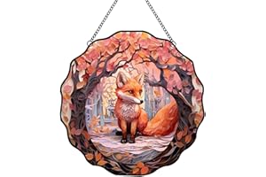 ZZHAOYI 8'' Fox Stained Acrylic Window Hanging Ornaments,Pink Cute Animal Acrylic Window Decor Colorful Ornaments Wall Art Panel Hangings Girl Gift for Birthday, Children’s Day (Fox)