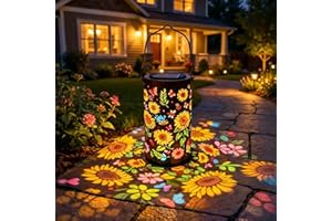 Colorful Sunflower Glow Solar Garden Lantern, Garden Decor Gift - Hanging Sunflower Lantern Lights with Colorful Projection, 