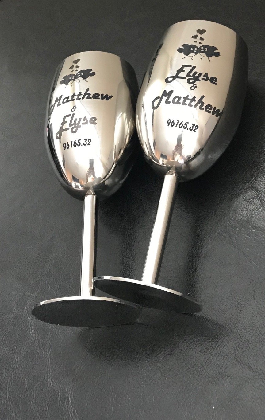 Custom Printed Personalized Stainless Steel Champagne Flutes Wedding Glasses Set of