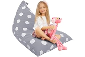 Aubliss Stuffed Animal Storage Bean Bag Chair Cover, 50"x 35" Extra Large Bean Bags for Kids & Adults, Beanbag Toy Storage for Boys Girls - Premium Cotton Canvas Grey Dot