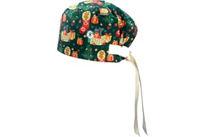 CALOMED Euro Style Scrub Cap for Women & Men with Ribbon Ties & Buttons, Head Cover for Long or Short Hair