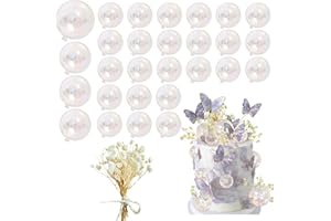 KEEPARTY 30 PCS Mini Balls Cake Topper DIY Cake Insert Topper Acrylic Cake Topper Foam Cake Balls Artificial Dried Flowers for Wedding Anniversary Baby Shower Birthday Party (Clear)